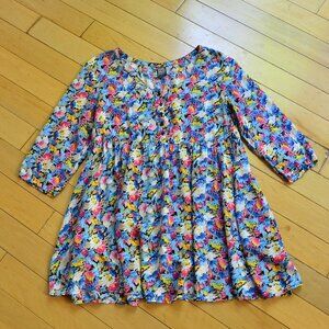 FREE PEOPLE Tropical Floral Print A-Line Babydoll Henley Top Size L Fits XS/S